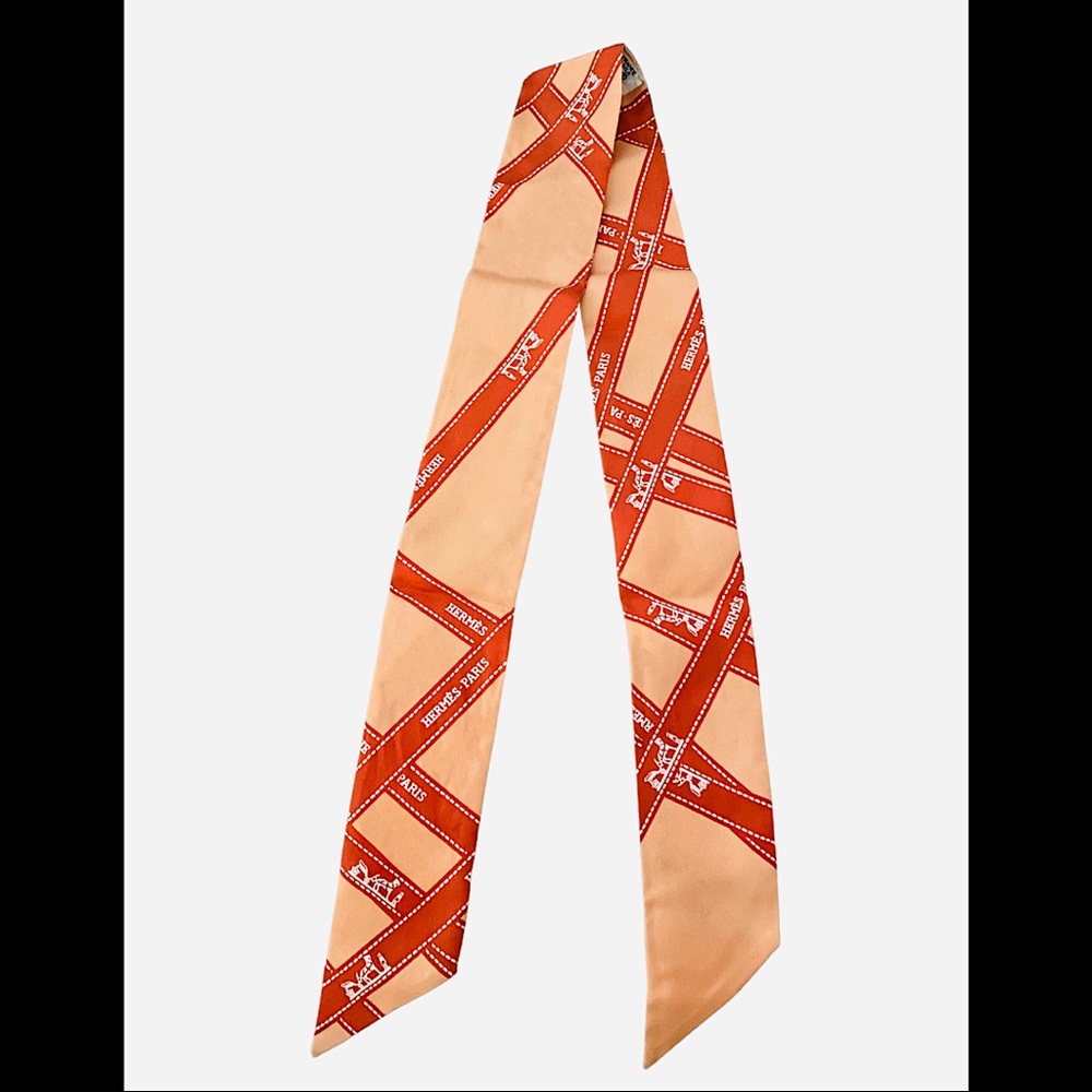 Authentic Hermès ‘Bolduc’ Silk Twilly in Orange